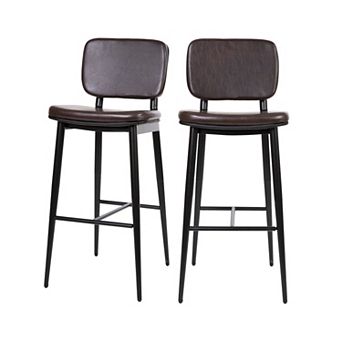 Flash Furniture Set of 2 LeatherSoft Barstools with Iron Frame-Integrated Footrest
