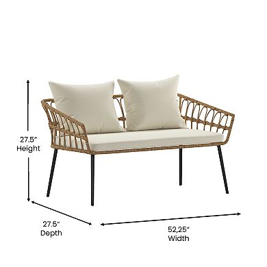 Flash Furniture All-Weather 4 Piece Rope Rattan Patio Seating Set with Cushions