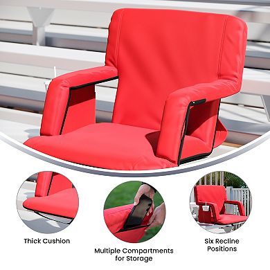 Flash Furniture Extra Wide Reclining Backpack Stadium Chair with Armrests & Storge Pockets