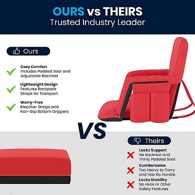 Flash Furniture Extra Wide Reclining Backpack Stadium Chair with Armrests & Storge Pockets