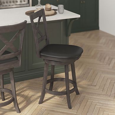 Flash Furniture Commercial Wooden Swivel Upholstered Counter Stool