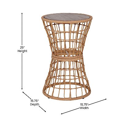 Flash Furniture Indoor/Outdoor Boho Rattan Rope Table with Acacia Wood Top