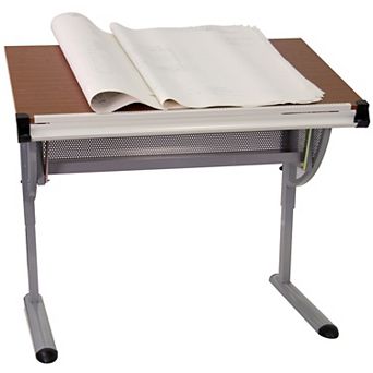 Flash Furniture Adjustable Drawing and Drafting Table with Pewter Frame and Lower Supply Tray