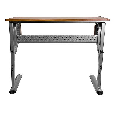 Flash Furniture Adjustable Drawing and Drafting Table with Pewter Frame and Lower Supply Tray