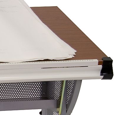 Flash Furniture Adjustable Drawing and Drafting Table with Pewter Frame and Lower Supply Tray