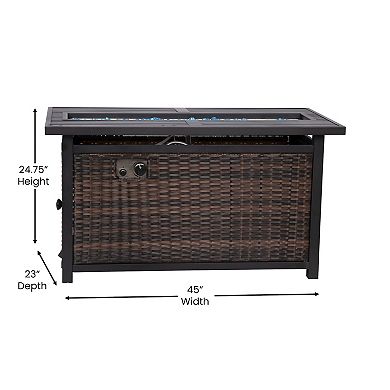 Flash Furniture Outdoor 50,000 BTU Fire Table with Steel Top and Wicker Base