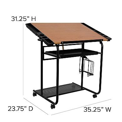 Flash Furniture Adjustable Drawing and Drafting Table with Frame and Dual Wheel Casters