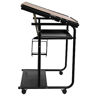 Flash Furniture Adjustable Drawing and Drafting Table with Frame and Dual Wheel Casters