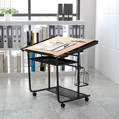 Flash Furniture Adjustable Drawing and Drafting Table with Frame and Dual Wheel Casters