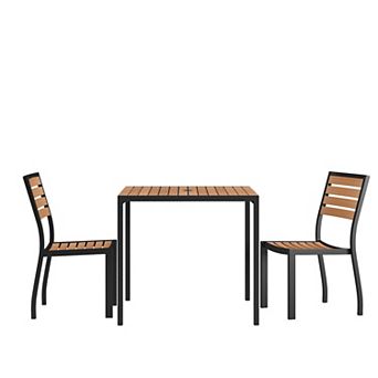 Flash Furniture Indoor/Outdoor Faux Teak Table with 2 Club Chairs with Arms