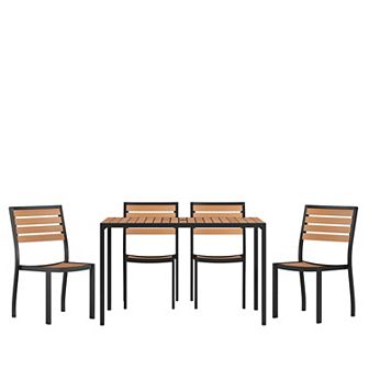 Flash Furniture Indoor/Outdoor Steel Framed Faux Teak Patio Table with 4 Chairs