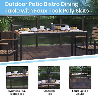 Flash Furniture Indoor/Outdoor Steel Framed Faux Teak Patio Table with 4 Chairs