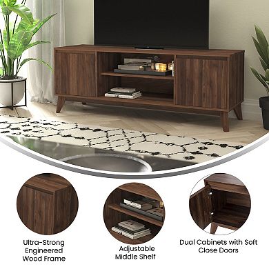 Flash Furniture TV Stand with Adjustable Middle Shelf - Dual Soft Close Storage Doors