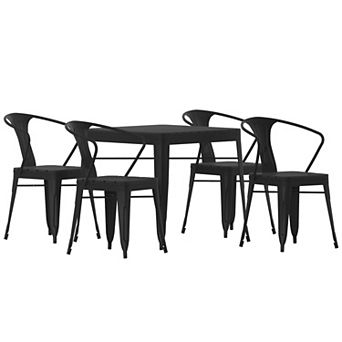 Flash Furniture All-Weather Resin Top Square Table & 4 Metal Chairs with Poly Resin Seats