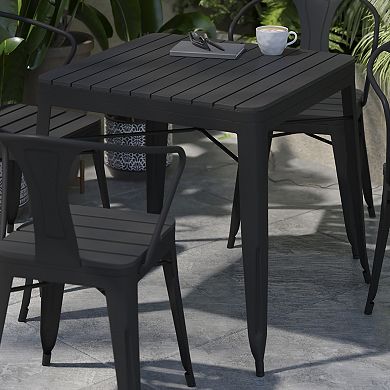 Flash Furniture All-Weather Resin Top Square Table & 4 Metal Chairs with Poly Resin Seats