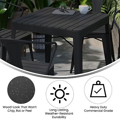 Flash Furniture All-Weather Resin Top Square Table & 4 Metal Chairs with Poly Resin Seats