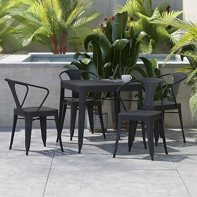 Flash Furniture All-Weather Resin Top Square Table & 4 Metal Chairs with Poly Resin Seats