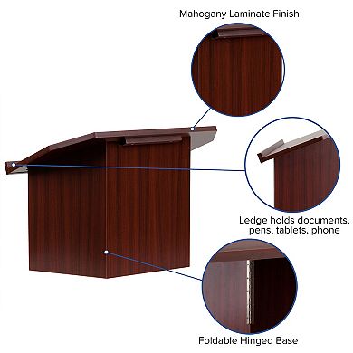 Flash Furniture Foldable Tabletop Lectern in Mahogany - Slanted Top with Ledge