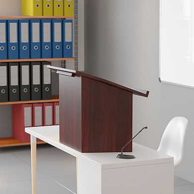 Flash Furniture Foldable Tabletop Lectern in Mahogany - Slanted Top with Ledge
