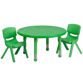 Flash Furniture 33" Round Plastic Height Adjustable Activity Table Set with 2 Chairs
