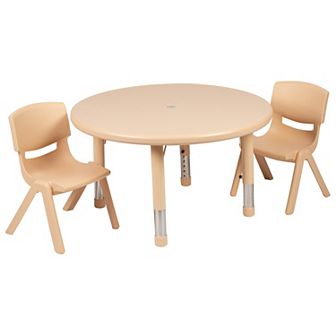 Flash Furniture 33" Round Plastic Height Adjustable Activity Table Set with 2 Chairs
