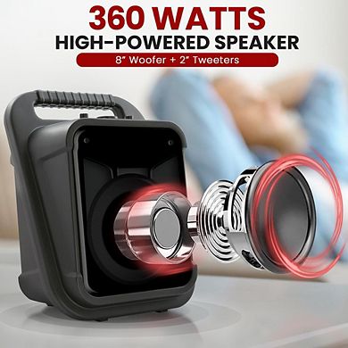 Pyle 8" 360W Portable Bluetooth PA Speaker System with LED Lights