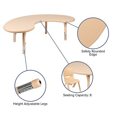 Flash Furniture 35"Wx65"L Half-Moon Plastic Adjustable Activity Table-School Table for 8
