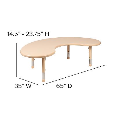 Flash Furniture 35"Wx65"L Half-Moon Plastic Adjustable Activity Table-School Table for 8