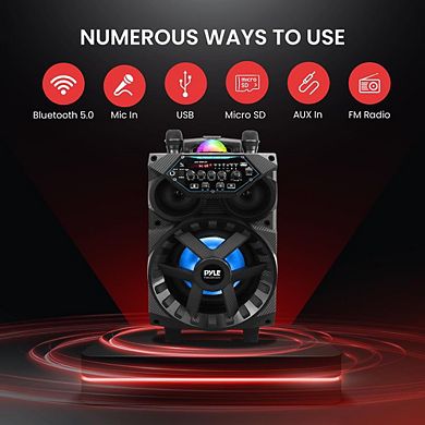 Pyle Portable Bluetooth PA Speaker - 580W 8” Rechargeable Outdoor BT Karaoke Audio System