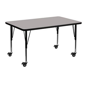 Flash Furniture Mobile 30"W x 48"L Rectangular HP Laminate Adjustable Activity Table