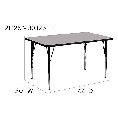 Flash Furniture 30''W x 72''L Rectangular Thermal Laminate Activity Table - Adjustable Legs