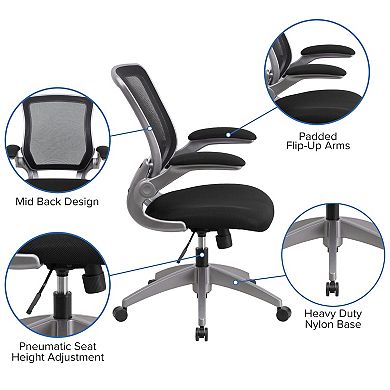 Flash Furniture Mid-Back Mesh Swivel Ergonomic Task Office Chair with Flip-Up Arms
