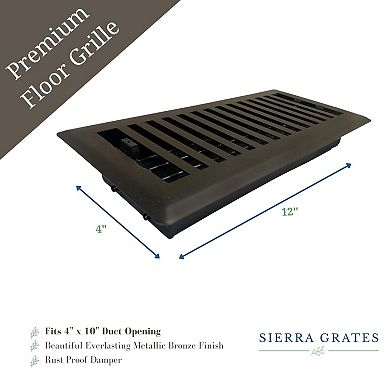 Sierra Grates Precision Flow Steel Floor Register - Contemporary Design, Premium Vent Covers 4" W