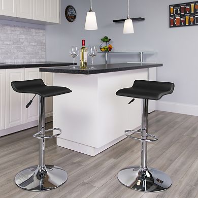 Flash Furniture Contemporary Vinyl Adjustable Height Barstool with Solid Wave Seat