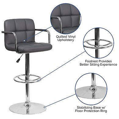 Flash Furniture Quilted Vinyl Adjustable Height Barstool with Arms and Chrome Base