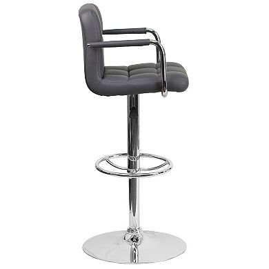 Flash Furniture Quilted Vinyl Adjustable Height Barstool with Arms and Chrome Base