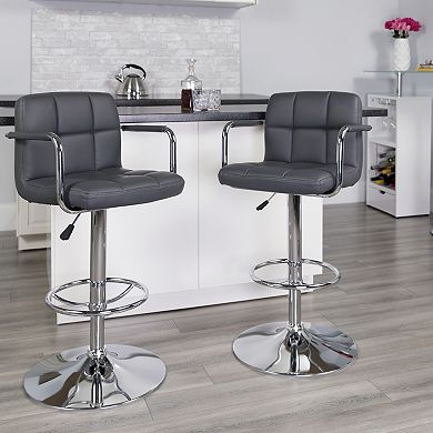 Flash Furniture Quilted Vinyl Adjustable Height Barstool with Arms and Chrome Base