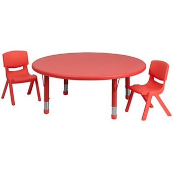 Flash Furniture 45" Round Plastic Height Adjustable Activity Table Set with 2 Chairs