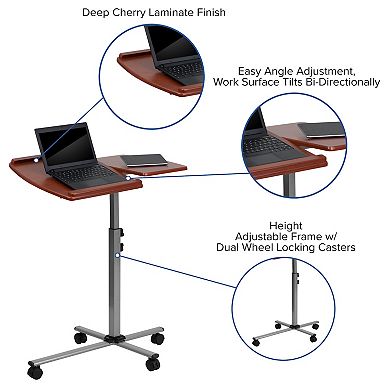 Flash Furniture Angle and Height Adjustable Mobile Laptop Computer Table with Cherry Top