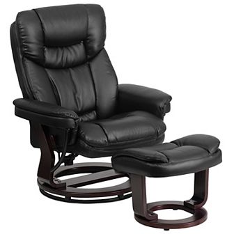 Flash Furniture Contemporary Multi-Position Recliner and Curved Ottoman with Swivel Base