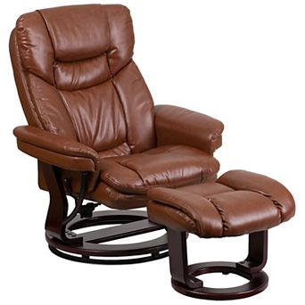 Flash Furniture Contemporary Multi-Position Recliner and Curved Ottoman with Swivel Base