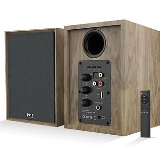 Pyle Powered Bookshelf Speaker Monitors HiFi Studio Monitor Computer Desk Stereo Speaker System