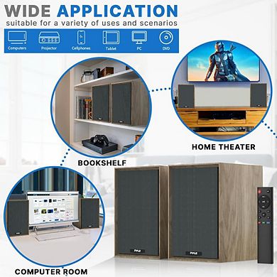 Pyle Powered Bookshelf Speaker Monitors HiFi Studio Monitor Computer Desk Stereo Speaker System