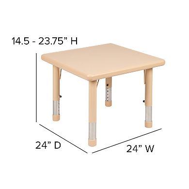 Flash Furniture 24" Square Plastic Height Adjustable Activity Table - School Table for 4