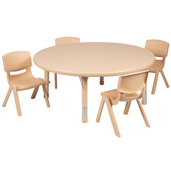 Flash Furniture 45" Round Plastic Height Adjustable Activity Table Set with 4 Chairs