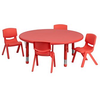 Flash Furniture 45" Round Plastic Height Adjustable Activity Table Set with 4 Chairs