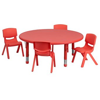 Flash Furniture 45" Round Plastic Height Adjustable Activity Table Set with 4 Chairs