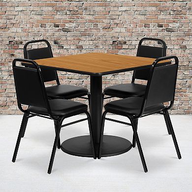 Flash Furniture 36'' Square Table Set with Round Base and 4 Trapezoidal Back Banquet Chairs