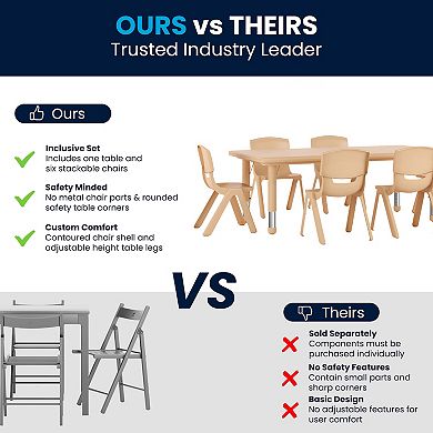 Flash Furniture 24"W x 48"L Rectangle Plastic Adjustable Activity Table Set - 6 Chairs