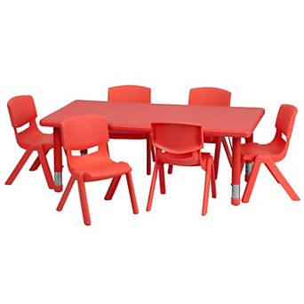 Flash Furniture 24"W x 48"L Rectangle Plastic Adjustable Activity Table Set - 6 Chairs